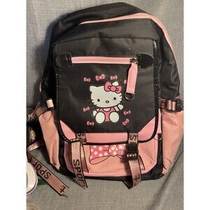 Hello Kitty Black Pink Backpack Bow Design Multiple Pockets Adjustable Straps